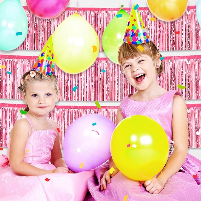 6 Pack 10 Feet Pink Foil Fringe Garland Metallic Tinsel Streamers Banner Wall Hanging Curtain Backdrop for Parade Floats, Birthday, Graduate, Mother's Day, Wedding Party Decoration