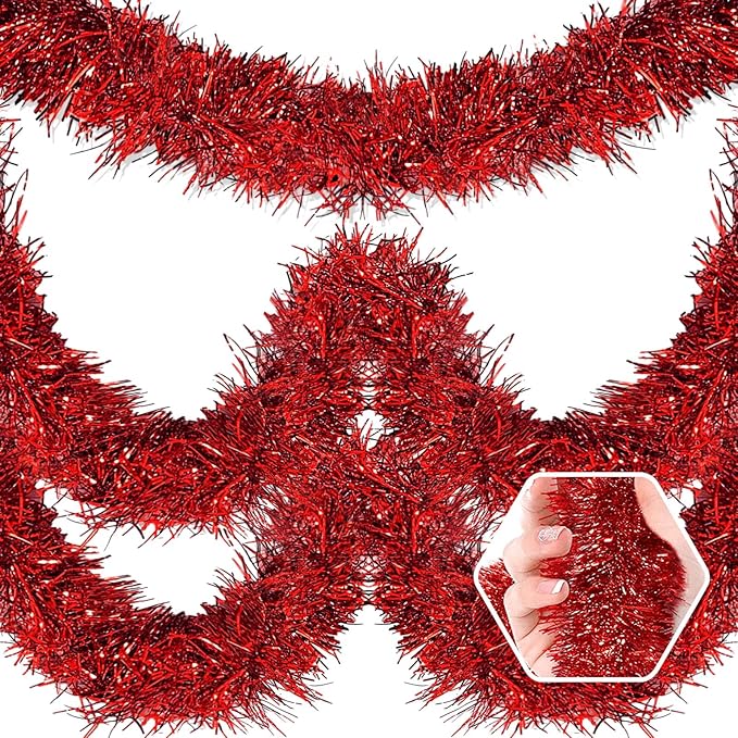 50 Feet Christmas Foil Fringe Banner Metallic Tassle Garland Metallic Backdrop Parade Floats Shiny Hanging Ceiling, Valentine's, Wedding, New Year Party Decorations(2" x 50', Red)