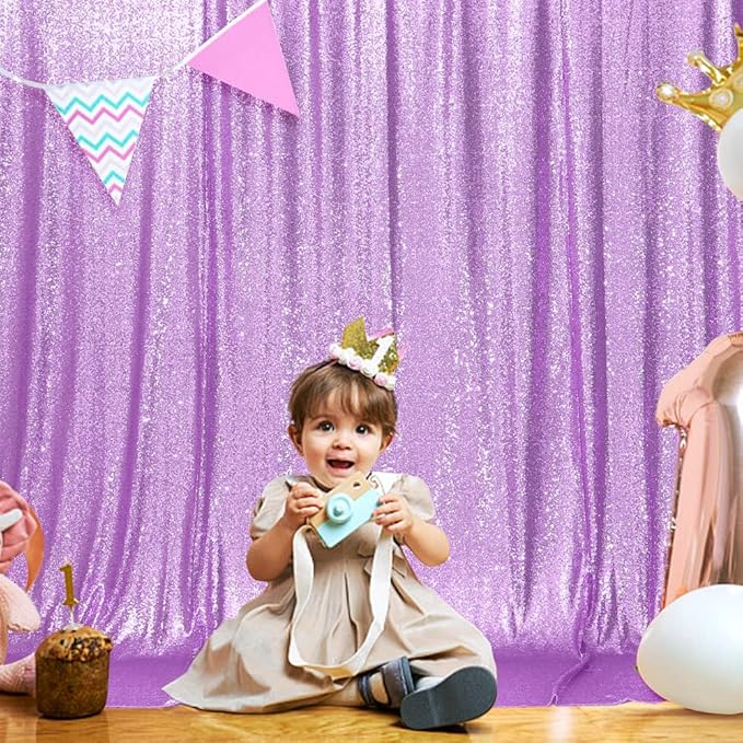 SquarePie Sequin Backdrop Curtain Not See Through Thick Glitter Background for Party 6FT x 8FT Lavender