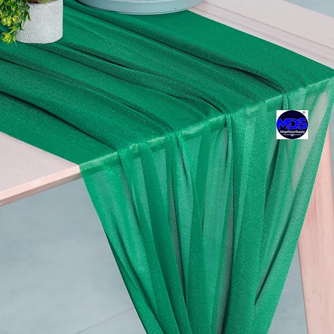 MDS Halloween Chiffon Table Runner - 25 Pack, 29 x 170 Inches, 14ft Each - Sheer Spooky Table Runners for Haunted House Parties, Trick-or-Treat Tables, Witchy Décor, Wedding & Events - Emerald Green