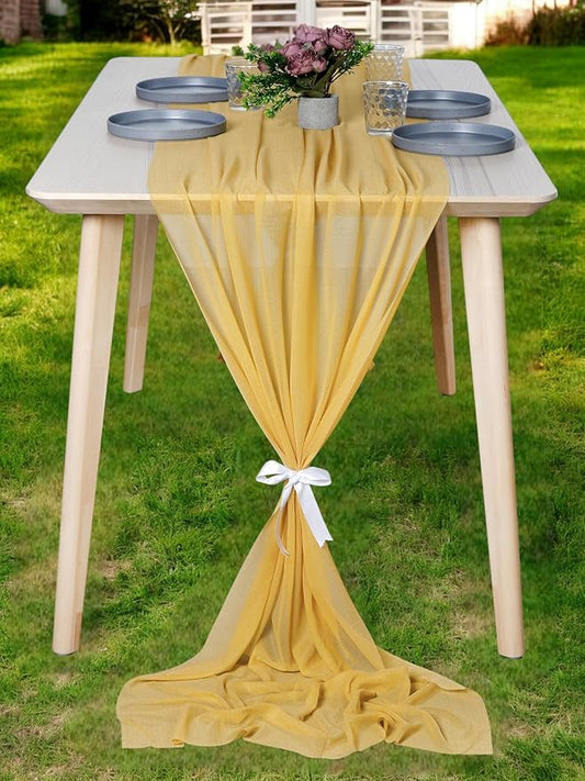 MDS 20 Pack 10ft Chiffon Table Runner 29 x 120 Inches Sheer Wedding Runner Romantic Rustic Table Runner for Wedding Decorations, Birthday Parties, Bridal Shower Party Arch Decor - Gold