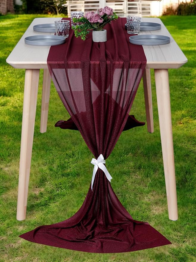 MDS Halloween Chiffon Table Runner - 15 Pack, 29 x 170 Inches, 14ft Each - Sheer Spooky Table Runners for Haunted House Parties, Trick-or-Treat Tables, Witchy Décor, Wedding & Events - Burgundy