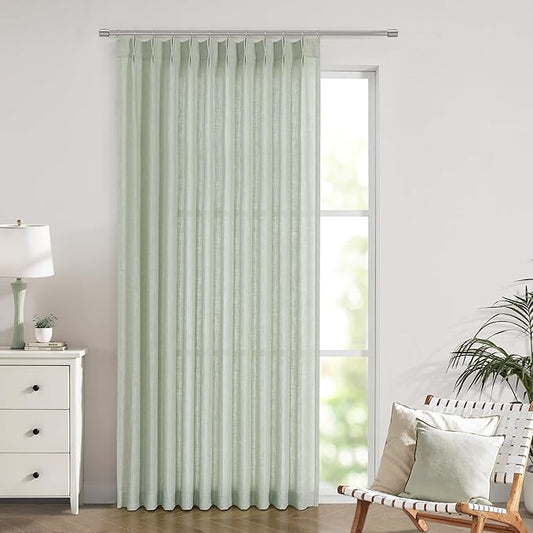 Vision Home Light Green Pinch Pleated Semi Sheer Curtains Textured Linen Blended Light Filtering Window Curtains 84 inch for Living Room Bedroom Patio Pinch Pleat Drapes with Hooks 1 Panel 60" Wx84 L