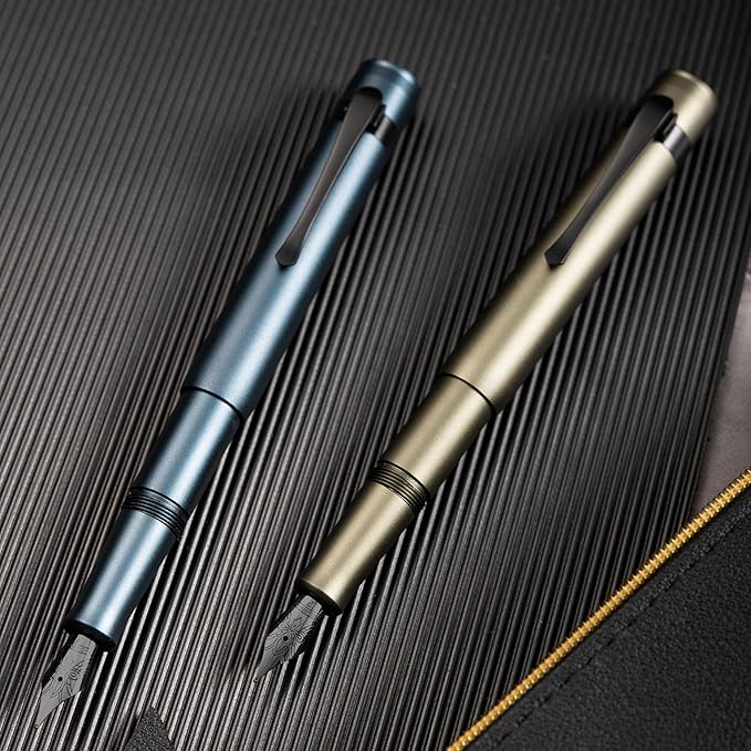 Hongdian M2 Black Forest Mini Fountain Pen, Medium Soft Nib & Sleek Shape Aluminium Short Pocket Travel Pen (Midnight Blue)