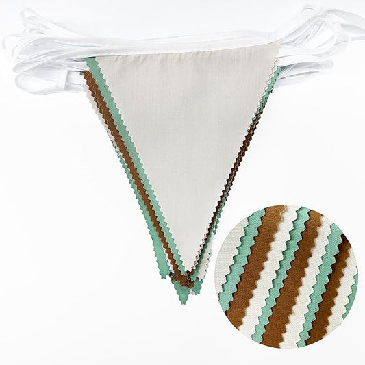 32Ft Sage Green Brown Party Decorations Retro Colored Triangle Flag Fabric Banner Pennant Bunting Garland Streamers for Birthday Wedding Baby Shower Jungle Safari Summer Christmas Outdoor Party Decor