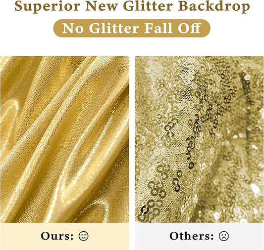 Outpain 10x10ft Gold Sequin Backdrop Curtains -Heavy Duty Gold Photography Backdrops with Non-Shedding Glitter, Wrinkle-Free Stage Drapes for Wedding/Christmas/Studio Shoots (5x10ft 2 Panels)