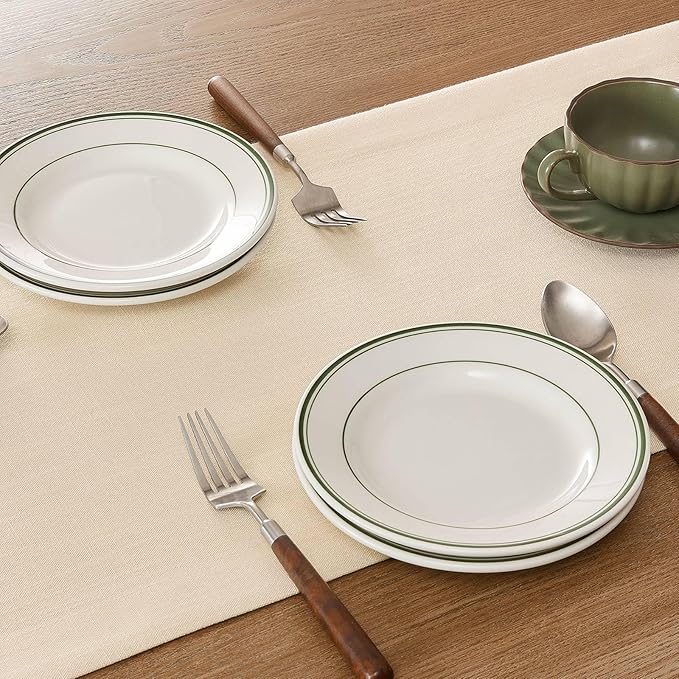 ZeeMart Linen Textured Border Table Runner, 14 x 108 Inch Cream, Farmhouse Style Cream Table Runners 108 Inches Long, Easy Care Everyday Polyester Table Runner