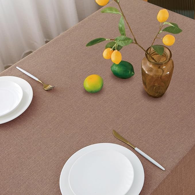 NLMUVW Linen Tablecloth Rectangle Tables 8FT, Water Resistant Textured Table Cloth Farmhouse Table Cover for Kitchen Dining Coffee, Mocha, 54 x 120 Inch