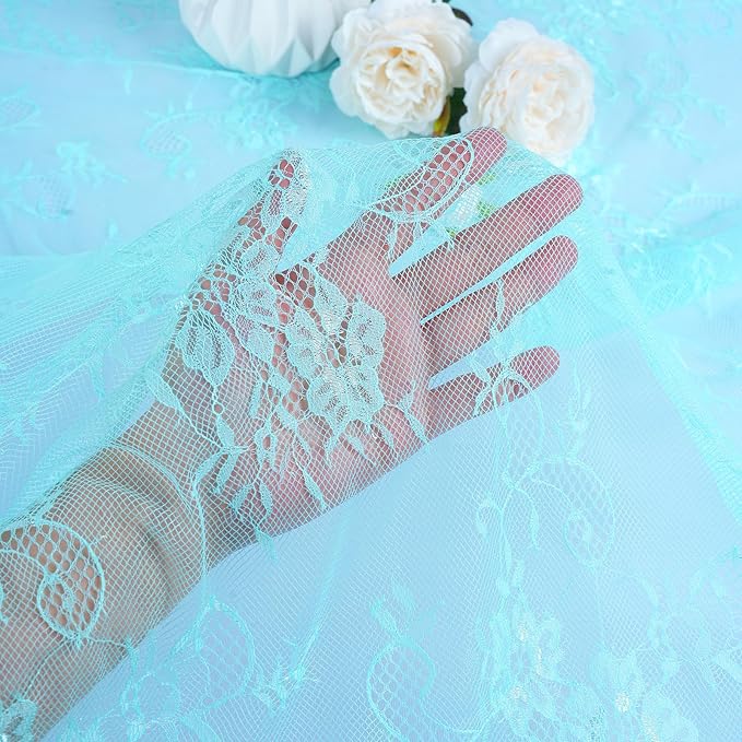 LuoluoHouse Lace Tablecloths Blue Chic Table Fabric 2pcs 60x120 Inch for Rustic Boho Wedding Bridal Shower Party Decoration Rectangle Overlay Blue Long Vintage Embroidered Reception Table Cloth Decor