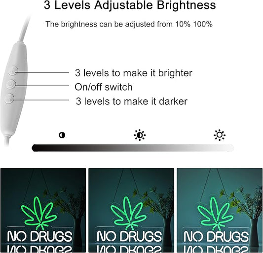 Neon Sign for Wall Decor No Drugs Marijuana Beer Bar Home Art Neon Light LED Neon Lights Signs with Dimmer for Man Cave Wall Sign