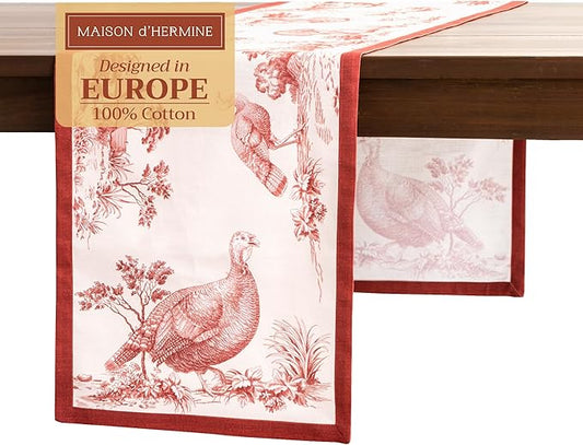 Maison d' Hermine Table Runner 100% Cotton Single Layer Table Runners 72 inches Long for Thanksgiving Christmas Decorations Home Kitchen Dining Party Wedding (Holy Jouy - Red, 14.5" x 72")