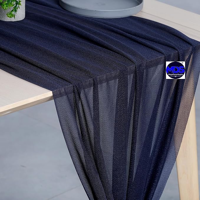 MDS Halloween Chiffon Table Runner - 25 Pack, 29 x 170 Inches, 14ft Each - Sheer Spooky Table Runners for Haunted House Parties, Trick-or-Treat Tables, Witchy Décor, Wedding & Events - Navy Blue