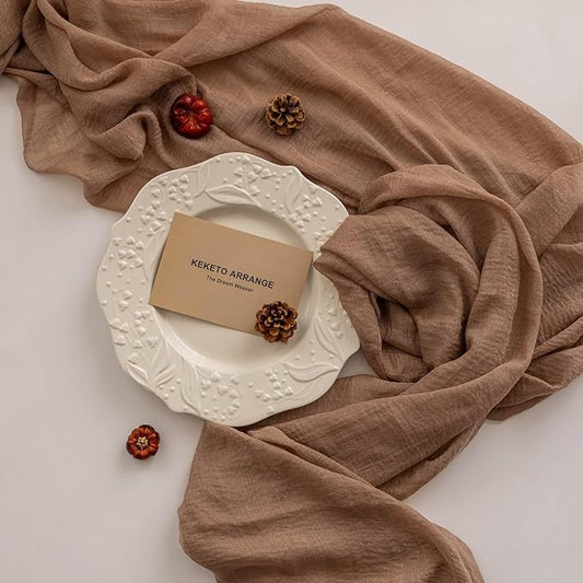 6pcs Nude Gauze Rustic Cheesecloth Table Runner 120 Inch 10 FT for Wedding Baby Shower Bridal Shower Birthday Engagement Garden Outdoor Party Long Sheer Boho Decorations