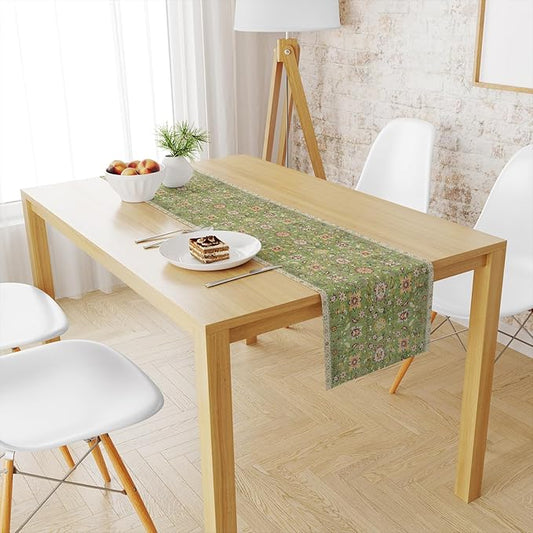 Snycler Table Runner Boho Table Runners Vintage Elegant Farmhouse Table Center Linen Decor for Home Dining Party Entrance (13x108 Inch) Green