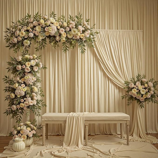 20ftx12ft Wrinkle Free Beige Backdrop Curtain, 4 Panels 12FT Height Beige Wedding Backdrop Drapes, Silky Polyester Back Drop Cloth for Birthday Photography Background Party Backdrop Draping