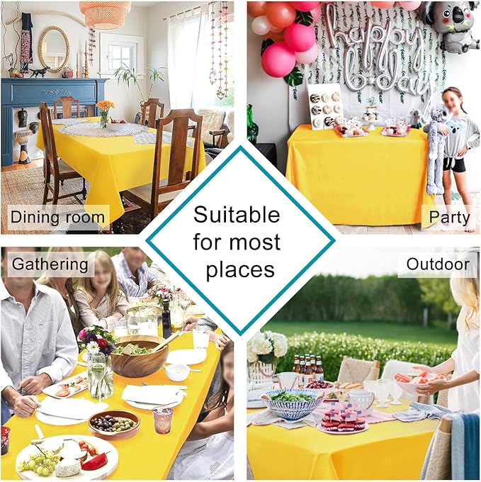 Hiasan Waterproof Tablecloth Rectangle - Washable Fabric Table Cloth for Dining Room Kitchen Birthday Party and Outdoor Use, Yellow, 60 x 140 Inch