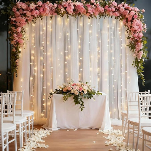 10×10ft White Tulle Backdrop Curtain with Lights String for Parites, Sheer Curtain Backdrop Drapes for Wedding Party Home Decorations