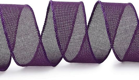 Ribbli Dark Purple Burlap Wired Ribbon,1-1/2 Inch x 10 Yard, Wired Edge Ribbon for Big Bow,Wreath,Tree Decoration,Outdoor Decoration