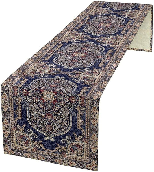 Vintage Boho Floral Table Runner, French Rustic Country Farmhouse Purple Golden Bohemia Flower Pattern for Home Kitchen Table Decor Dining Coffee Room Party Decor 13x90in