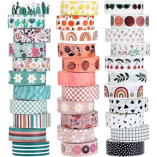 TaoBary 33 Rolls Holiday Plaid Washi Tape, 15 mm Seasonal Washi Tape Set Bohemian Colorful Vintage Cute for Card Wrapping Craft(Bohemia Style)