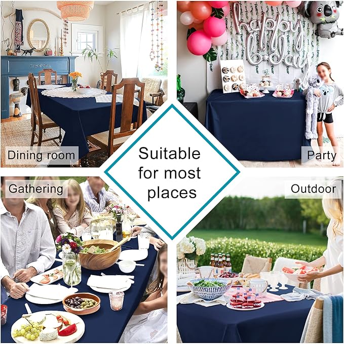 Hiasan Square Tablecloth - Waterproof and Spillproof Washable Fabric Table Cloth for Dining Room Kitchen, Navy Blue, 70 x 70 Inch