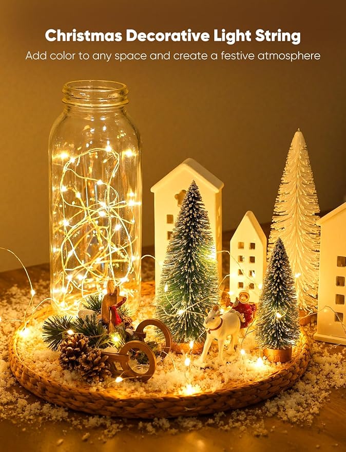 Minetom 20 Pack Fairy Lights Battery Operated String Lights, 8 Modes & Timer, 7ft 20LED Warm White Waterproof Silver Wire Twinkle Lights, Firefly Starry Moon Lights for Mason DIY Christmas Wedding