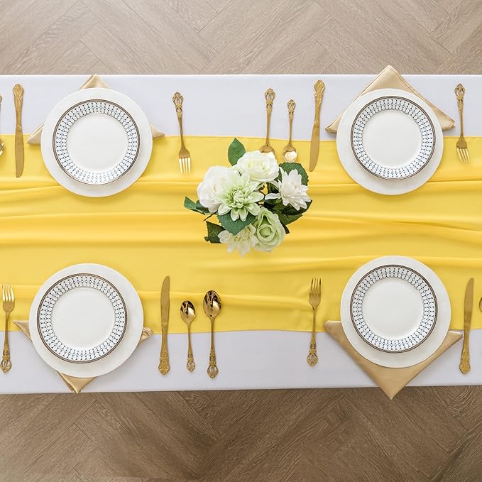 6Pack 9ft Chiffon Table Runner 14x108 Inch Sheer Romantic Table Runner for Wedding Birthday Party Bridal Shower Outdoor Decoration -Yellow