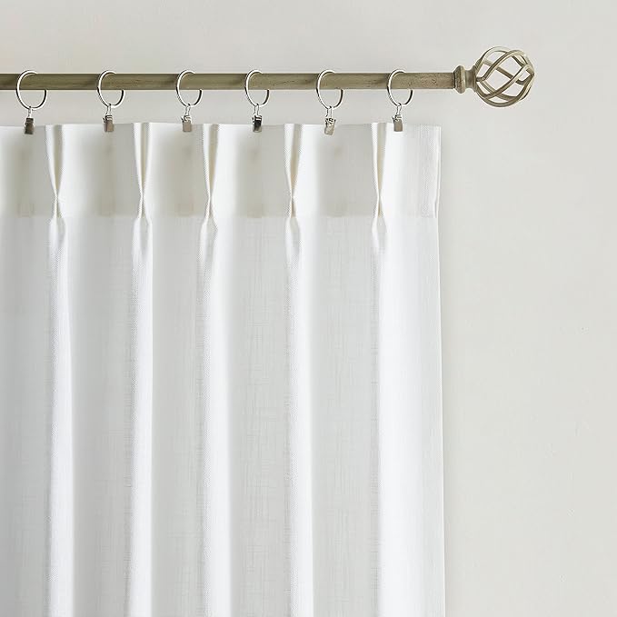 Vision Home White Pinch Pleated Semi Sheer Curtains Textured Light Filtering Window Curtains 108 inch for Living Room Bedroom Patio Rayon Blended Pinch Pleat Drapes with Hooks 1 Panel 80" Wx108 L