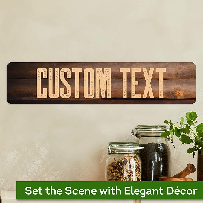 Custom Sign, Custom Street Sign, 11 Font Colors, 13 Font Styles, 4 Hole Options, 22 Sizes, 4x18 Inches, Rust Free DiBound, Fade Resistant, Made in USA by My Sign Center (Vintage Wood)