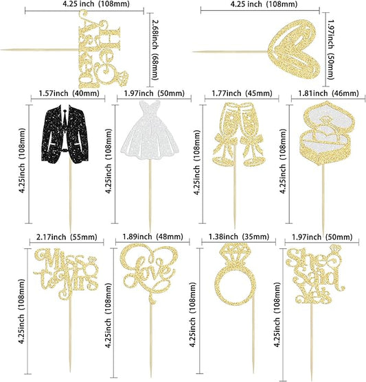 Gyufise 30Pcs She Said Yes Cupcake Toppers Glitter Diamond Ring I Do Love Cupcake Picks Miss to Mrs He Asked Bridal Shower Wedding Engagement Bachelorette Cake Decoration Gold
