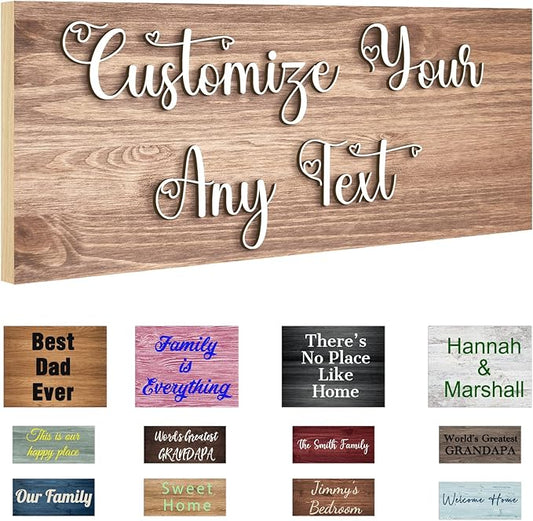 Custom Sign Personalized Wooden Signs for Home Customized Decorative Sign with Text for Wall Doors Bar Business Office Yard - 4 Size & 12 Board Colors Options