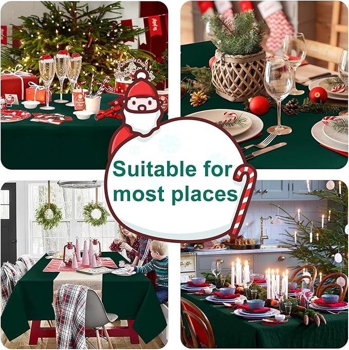 Hiasan Waterproof Tablecloth Rectangle - Washable Fabric Table Cloth for Dining Room Christmas Kitchen Birthday Party and Outdoor Use, Hunter Green, 70 x 90 Inch
