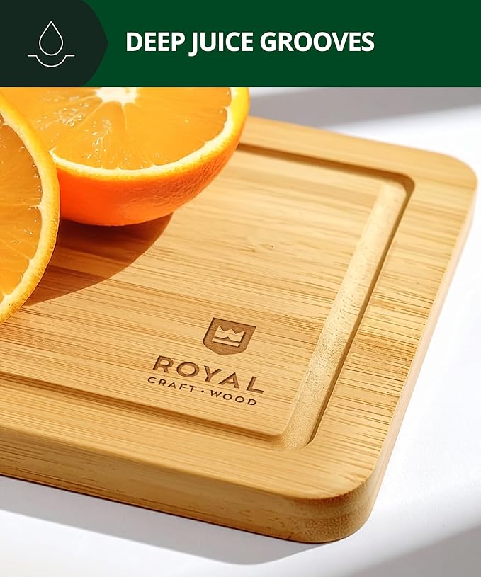 Wooden Cutting Boards for Kitchen Meal Prep & Serving - Bamboo Wood Cutting Board Set - Charcuterie & Chopping Butcher Block for Meat - Kitchen Gadgets Gift