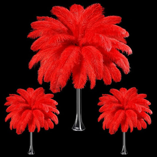 Maitys 90 Pcs Large Natural Ostrich Feathers Bulk 14-16 Inch (35-40cm) 12-14 Inch (30-35cm) 10-12 Inch (25-30cm) Ostrich Feathers Plumes for Centerpieces Wedding(Red)