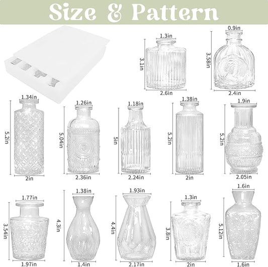 Set of 12 Glass Bud Vases-Small Vases for Flowers-Mini Bud Vases in Bulk -Vintage Vases Centerpieces for Tables Wedding and Home Decor(12pcs/Clear)