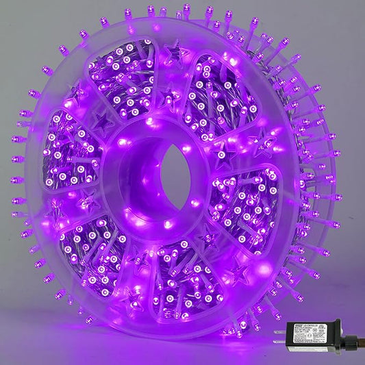 YEGUO 165ft 500 LED Halloween Lights Outdoor Waterproof, Purple String Lights Indoor Plug in, 8 Modes Clear Wire Purple Lights for Halloween Holiday Home Tree Garden Patio Decor