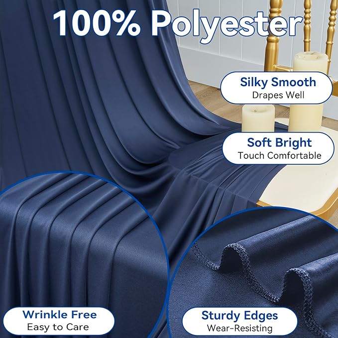 60×12ft Navy Blue Wrinkle Free Backdrop Curtain for Wedding Parties, 12 Panels 5×12ft Long Soft Silky Polyester Backdrop Drapes Photo Back Drop Curtains for Birthday Photography Background Cloth