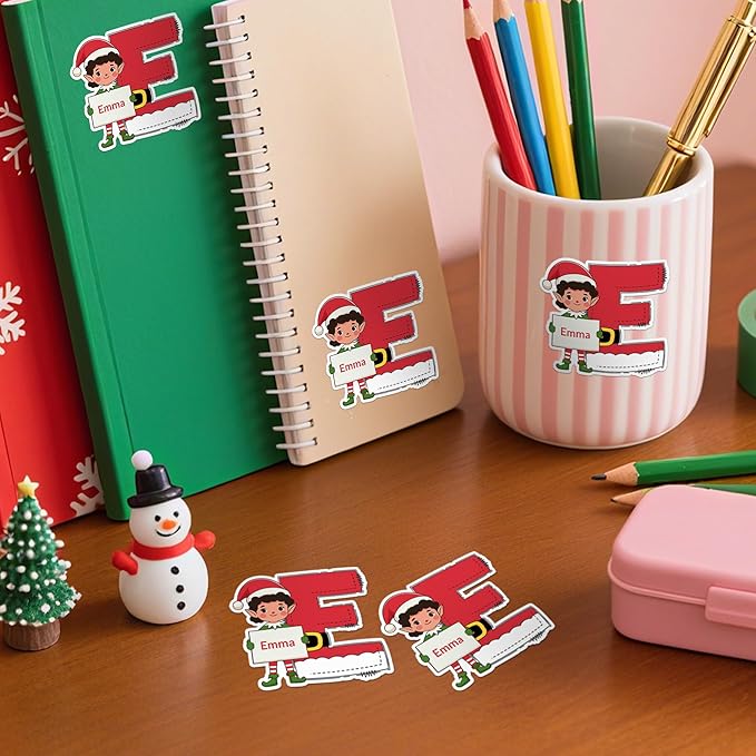 Personalized Christmas Stickers, Custom Name & Elf Waterproof Christmas Gift Tags for Gift Box Holiday Decorations, Stockings, Party Favors