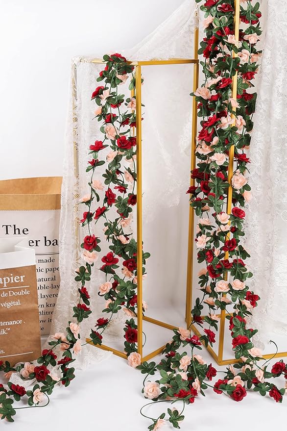 Miracliy 5 Pack 47 FT Fake Rose Vine Flowers Plants Artificial Flower Hanging Rose Ivy Home Hotel Office Wedding Party Garden Craft Art Déco