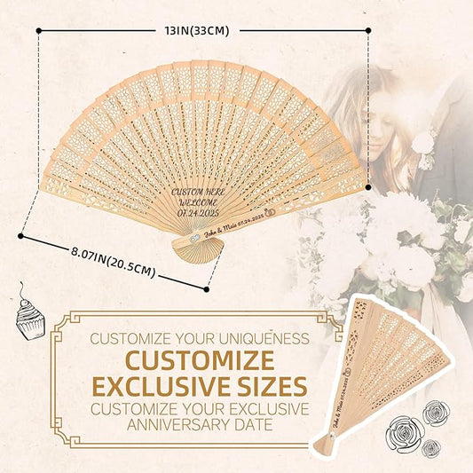 10pcs Personalized Wedding Fans for Guests - Custom Wooden Hand Fans with Names/Dates - Bulk Wedding Favors for Bridal Shower, Baby Shower & Parties (Wood, 10pcs)