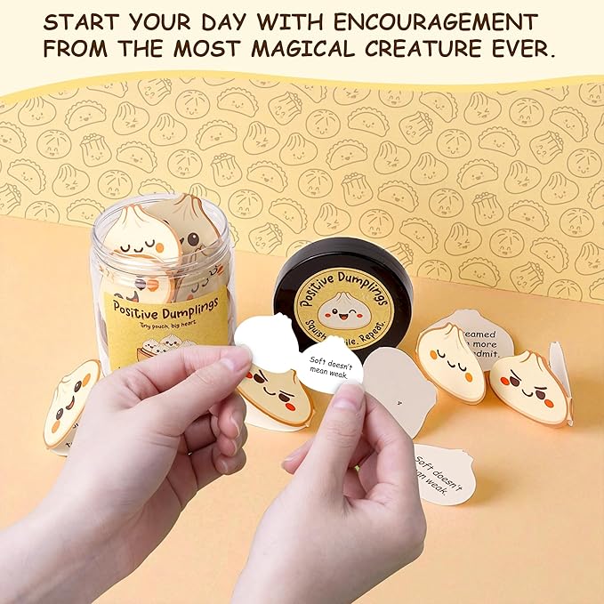 Positive Dumpling Jar – 60 Funny Emotional Uplifting Support Dumplings Affirmation, Back to School Gifts for Students & Teachers, White Elephant Gifts, Funny Gift for Women, Teens, Tweens, Coworkers