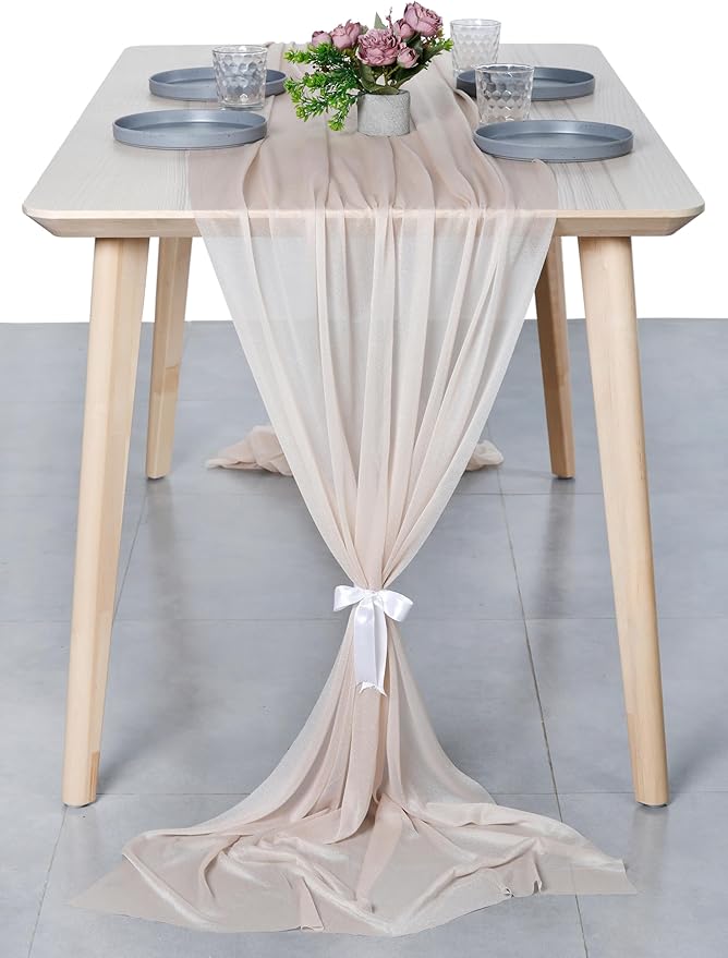 MDS Halloween Chiffon Table Runner - 20 Pack, 29 x 170 Inches, 14ft Each - Sheer Spooky Table Runners for Haunted House Parties, Trick-or-Treat Tables, Witchy Décor, Wedding & Events - Nude