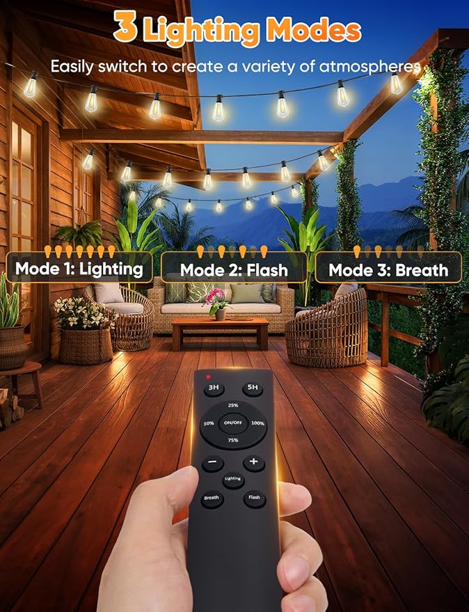 Brightever 120FT LED Outdoor String Lights with Remote, Patio Lights Outdoor Waterproof with 36+2 Shatterproof ST38 LED Bulbs, Dimmable Outside Hanging Light for Porch, Garden, Backyard, Cafe, 2700K
