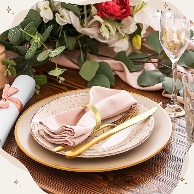 Lallisa Gold Napkin Rings Metal Napkin Ring Holders for Cloth Table Decorations for Wedding Anniversary Birthday Dinners Party of Table Setting(24 Pcs,Simple)