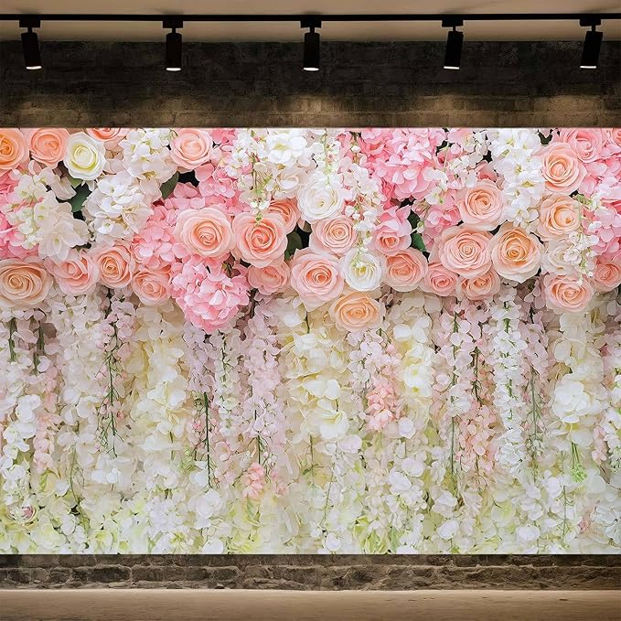 10x10ft Pink Rose Flower Wedding Photography Backdrop Spring Floral Photography Backdrop Valentine's Day Mother's Day Girl Birthday Baby Shower Wedding Bridal Party Banner Photo Booth Props Background