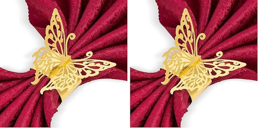150PCS Butterfly Napkin Rings for Luxury Banquet Style, Reusable Paper Napkin Holders for Wedding Banquet Dinner Table Decor, and Catering Party Services (Gold) (Pack of 2)
