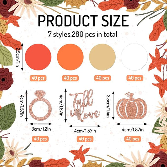 Whaline 280Pcs Fall Wedding Confetti Glitter Fall in Love Ring Pumpkin Paper Confetti Pink Orange Table Decorations for Autumn Wedding Baby Shower Birthday Party