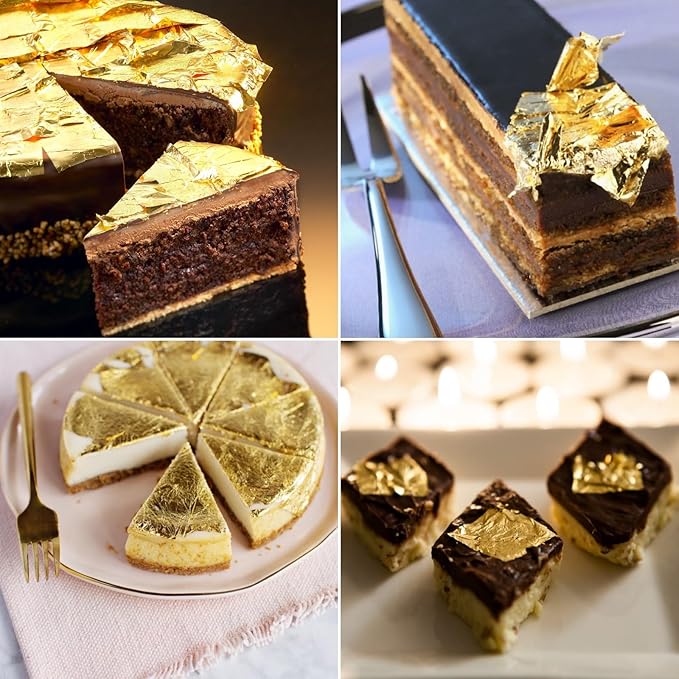 dshyuauoci 10 Sheets Gold Flakes, Premium Gold Leaf 3.15×3.15 Inches Craft Art Decoration Perfect for Decorating Cakes Desserts Drinks Ice Cream Sushi