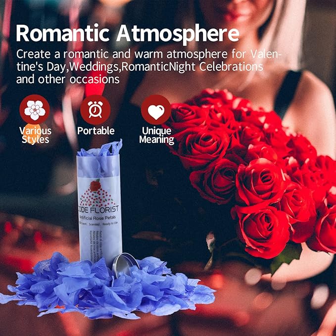 CODE FLORIST 1100 PCS Light Blue Silk Rose Petals for Valentine's Day,Romantic Night,Wedding,Proposal Anniversary Flower Decorations(Separated,Scented)