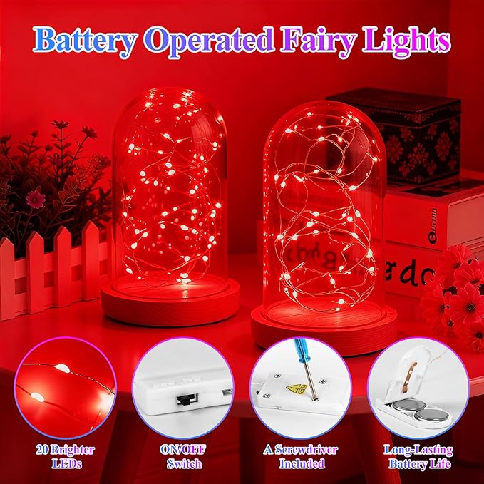 Lakumu 12 Pack Multi Color Led Fairy Lights Battery Operated - String Lights Waterproof Silver Wire 7 FT 20 Led Firefly Starry Moon Lights for DIY Christmas Decorations Mason Jar Party Wedding Decor